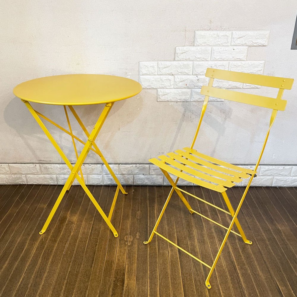 フェルモブ Fermob ビストロ BISTRO メタルチェア METAL CHAIR ガーデンチェア イエロー系 折りたたみ フランス 定価¥22,000- ◎