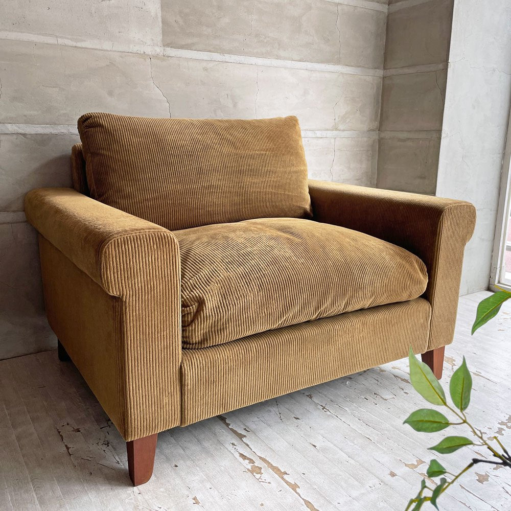 トラックファニチャー TRUCK FURNITURE FKソファ FK SOFA 1.5シーター F-21 グリーンコーデュロイ ウォールナット無垢材 定価¥352,000- ♪