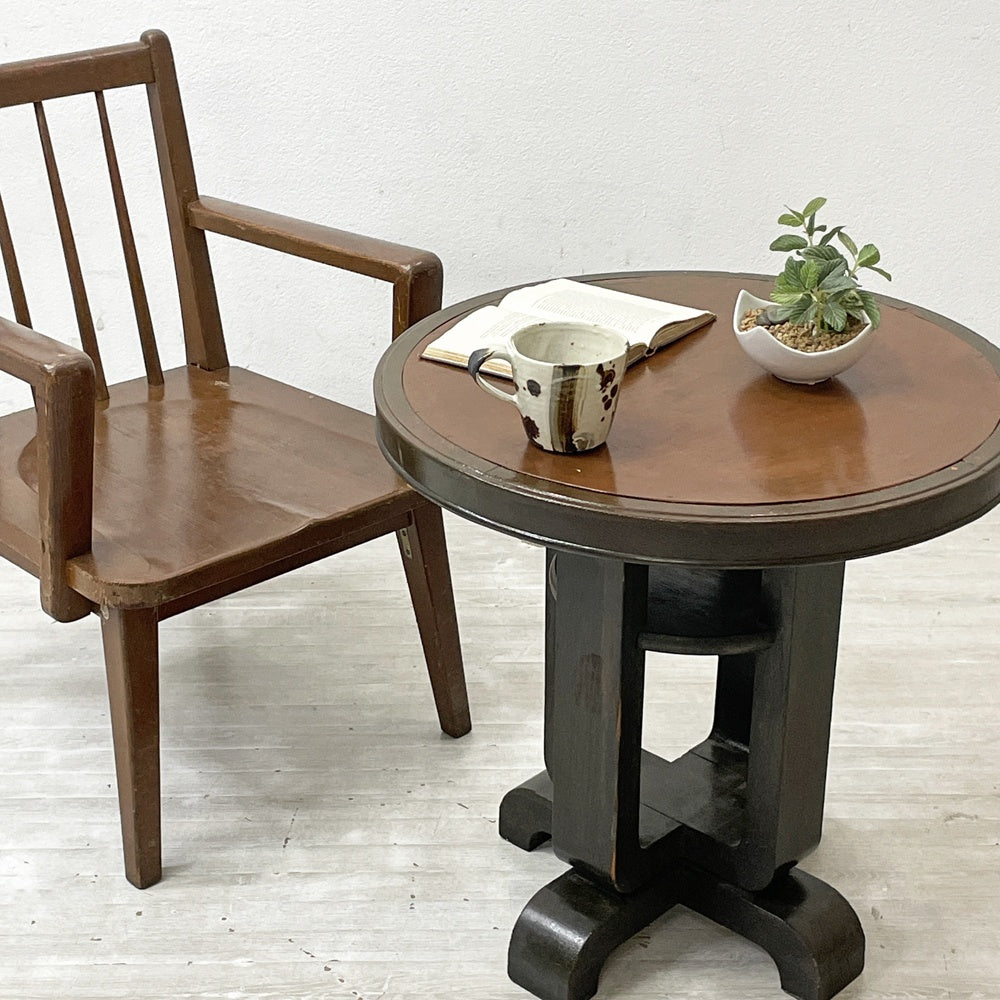 ジャパンビンテージ Japan Vintage サイドテーブル ラウンドテーブル 丸卓 飾り台 ダークブラウン系 H59.5cm アールデコスタイル レトロ 古家具 ●