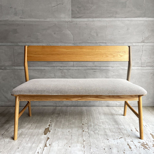 ウニコ unico シグネ SIGNE ダイニングベンチ バックレスト アッシュ材 グレーファブリック W110cm ナチュラル 北欧テイスト ♪