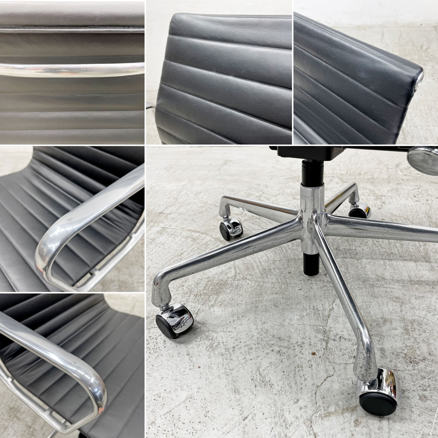 ハーマンミラー Herman Miller イームズアルミナムグループチェア マネージメントチェア アルミバフベース ガス圧昇降仕様 5本脚 キャスタータイプ 本革 イームズ D 〓