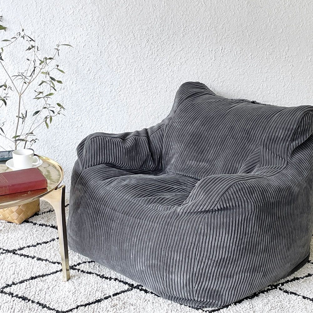 ルージー LOOSY ハグミー HUGME 1人掛けビーズソファ コーデュロイ チャコール カバーリング 軽量 ◇