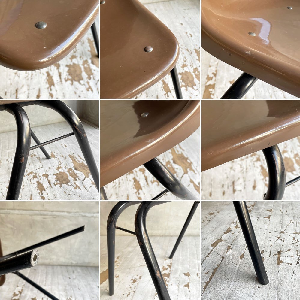 コトブキ KOTOBUKI スタッキングチェア FRP製 シェルチェア スチール脚 ブラウン 剣持勇デザイン ビンテージ ジャパニーズミッドセンチュリー B ♪
