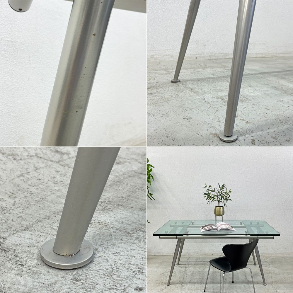 カリガリス Calligaris ミカ Micha エクステンション ダイニングテーブル ガラス天板 スチール 伸長式 イタリア 〓