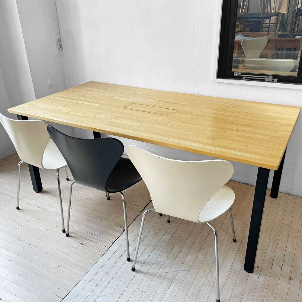 かなでもの KANADEMONO ザ・テーブル THE TABLE デスク ミーティングテーブル ラバーウッド無垢集成材 スチール 配線孔&配線孔トレー付き 幅180×奥行90cm オーダーサイズ ★