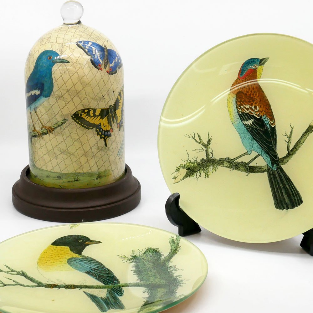 ジョンデリアン JOHN DERIAN デコパージュプレート Decoupage plate バード bird ブラウン 飾り皿 Φ21.5cm アッシュペーフランス H.P. FRANCE 取扱 ●