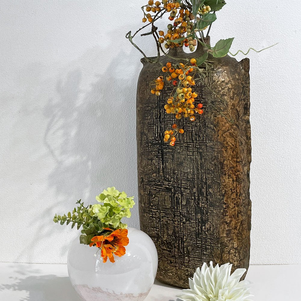 西村忠 彫金 ブロンズ 花瓶 フラワーベース H56cm オブジェ 彫刻 金属造形 抽象表現 大型 インテリア プリミティブ ◎