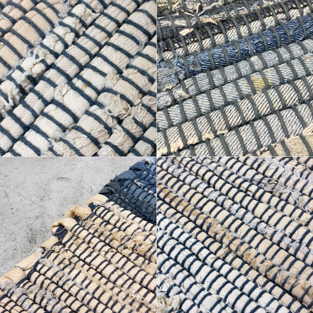 インド綿 裂き織り コットンラグ デニム生地 マルチカラー カーペット ビンテージテイスト 西海岸スタイル ●