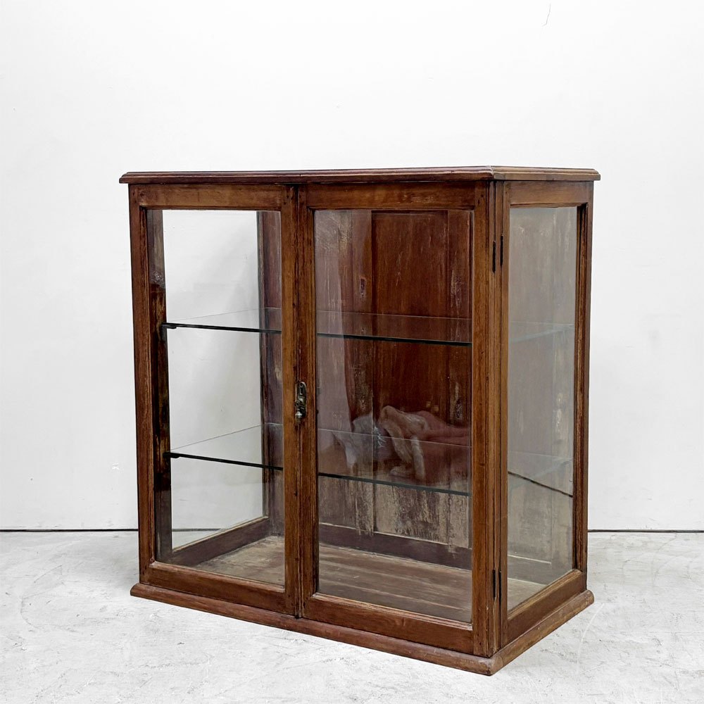 ビンテージ Vintage ガラスショーケース Display Case 木製 ガラス棚板