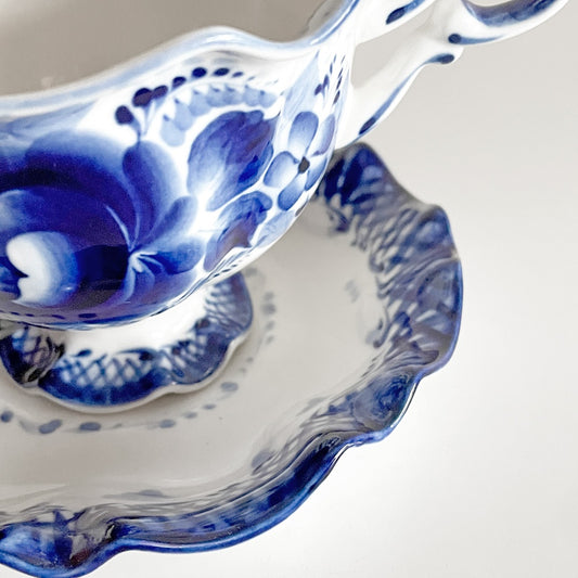 グジェリ陶器 カップ&ソーサー C&S コバルトブルー 藍色 ホワイト ロシア B ■