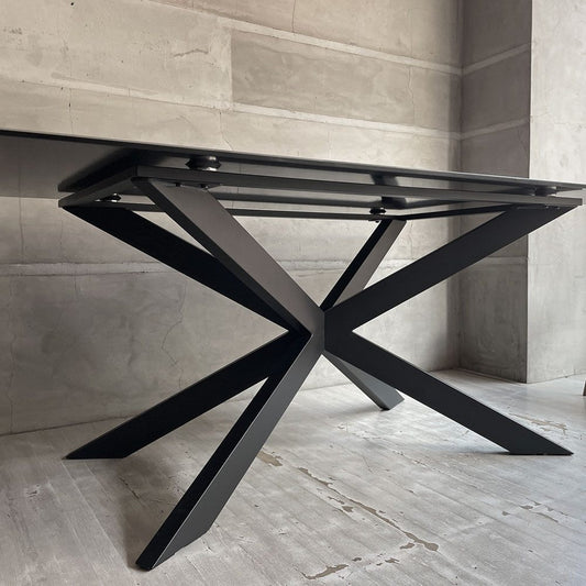 かねたや グラン GLAN ダイニングテーブル セラミック天板 ガラス スチール クロス脚 モダンデザイン 廃番 ♪