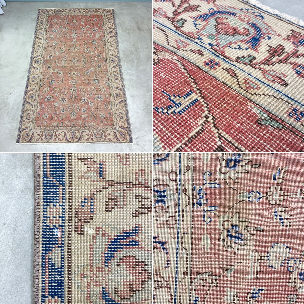 ビンテージ vintage トルコ製 手織り キリムラグ ランナー カーペット 絨毯 260x164cm レッド系 ボヘミアン柄 ◎