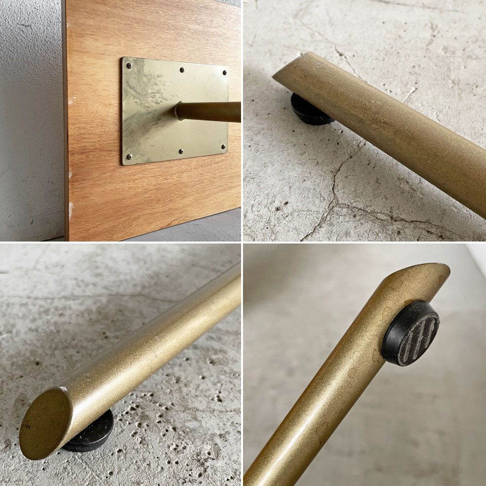 ビンテージスタイル Vintage Style 節入り杉天板×スチール脚 ゴールド カフェテーブル ダイニングテーブル スクエア W60cm 〓