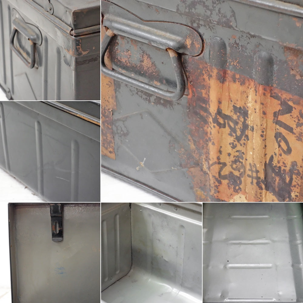 ビンテージ Vintage スチール トランクケース 収納ボックス インダストリアルデザイン 店舗什器 ●