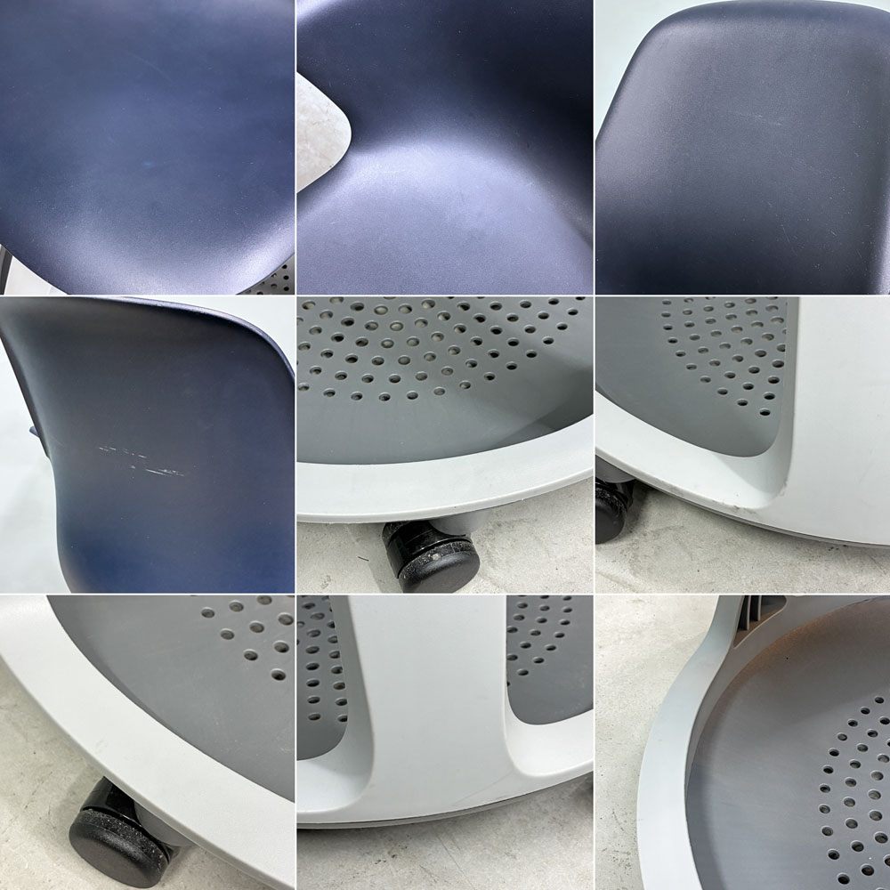 スチールケース Steelcase ノード node ミーティングチェア オフィスチェア ネイビー 可動式サイドテーブル&キャスター付 ◎