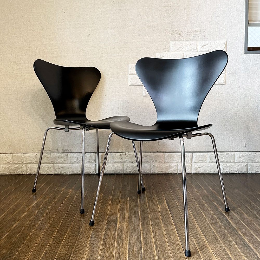 フリッツハンセン Fritz Hansen 3107 セブンチェア ラッカーブラック アルネ・ヤコブセン デンマーク 北欧家具 定価¥81,180- 再塗装品 ◎
