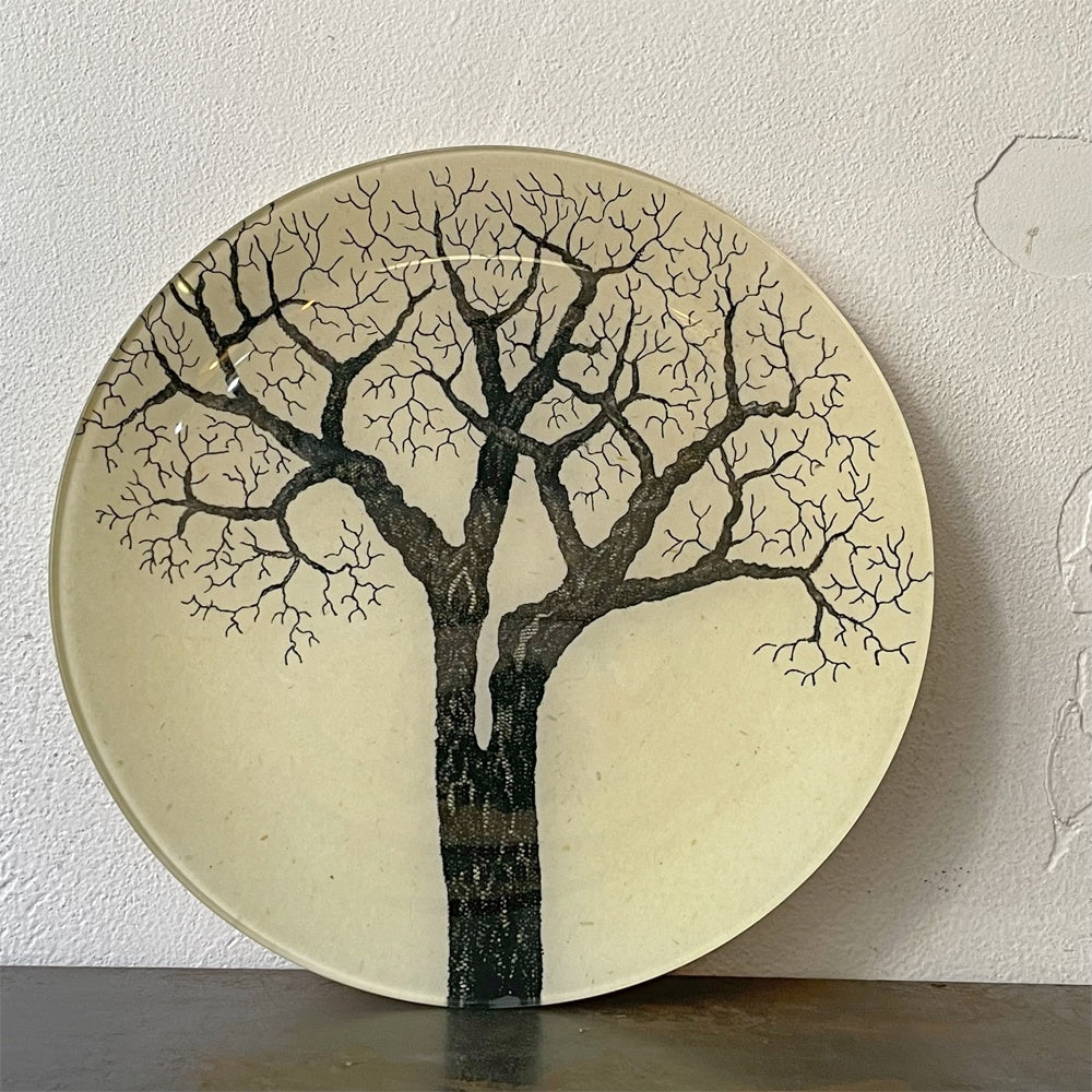 ジョンデリアン JOHN DERIAN ブラック&ホワイトツリープレート デコパージュ 飾り皿 販売終了品 アッシュペーフランス H.P.取扱 ★