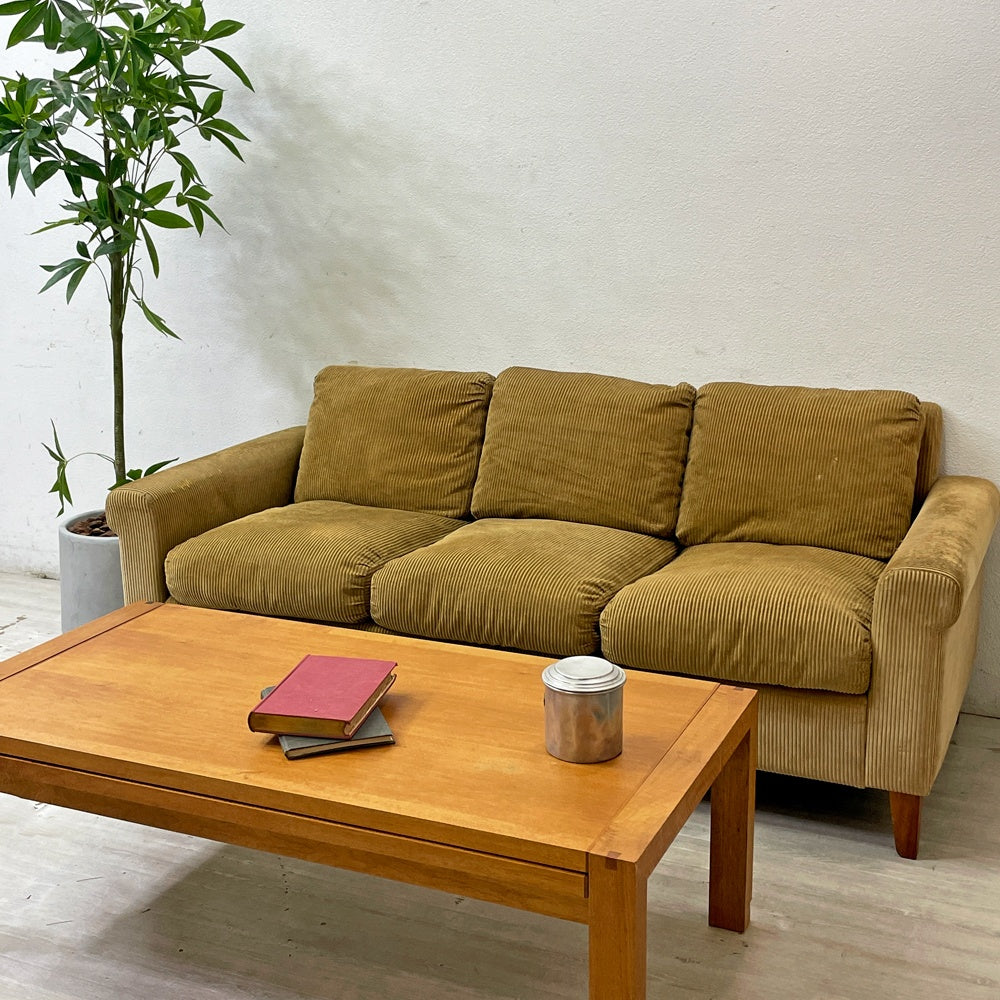トラックファニチャー TRUCK FURNITURE FKソファ SOFA トリム TRIM 3シーター F-21 グリーンコーデュロイ ウォールナット無垢材 定価¥440,000- ●