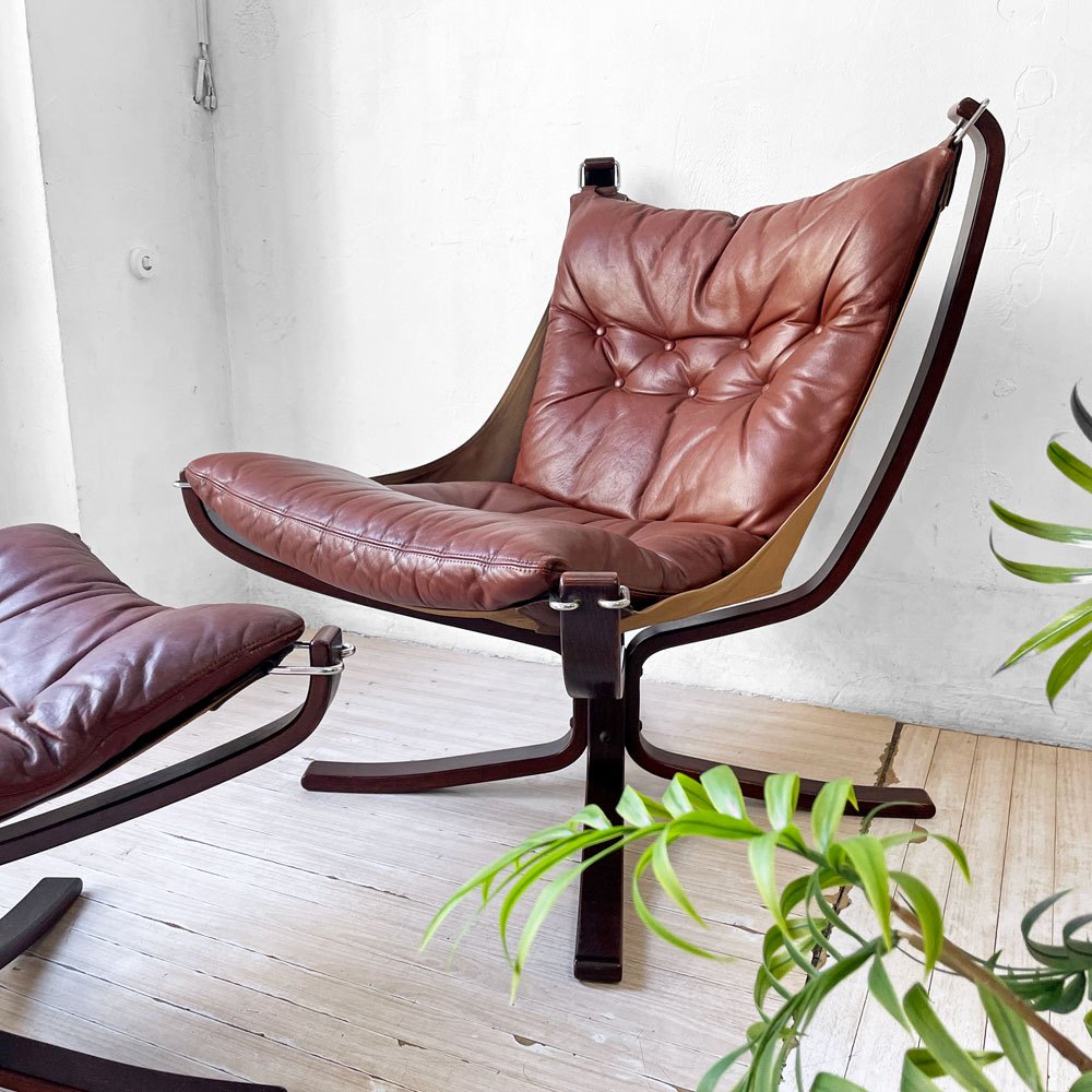 バットネ VATNE ファルコンチェア Falcon Chair ローバック ラウンジチェア 本革 シガード・レッセル Sigurl Resell 北欧ビンテージ ノルウェー ★
