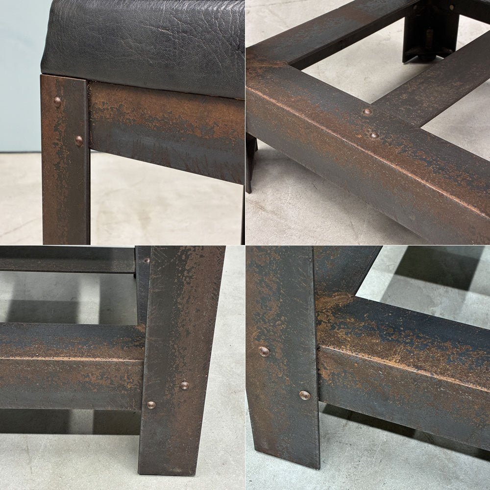 イデー IDEE アイアン スツール IRON STOOL レザー 焼鋼 店舗什器 インダストリアルデザイン 特注品 B ◎