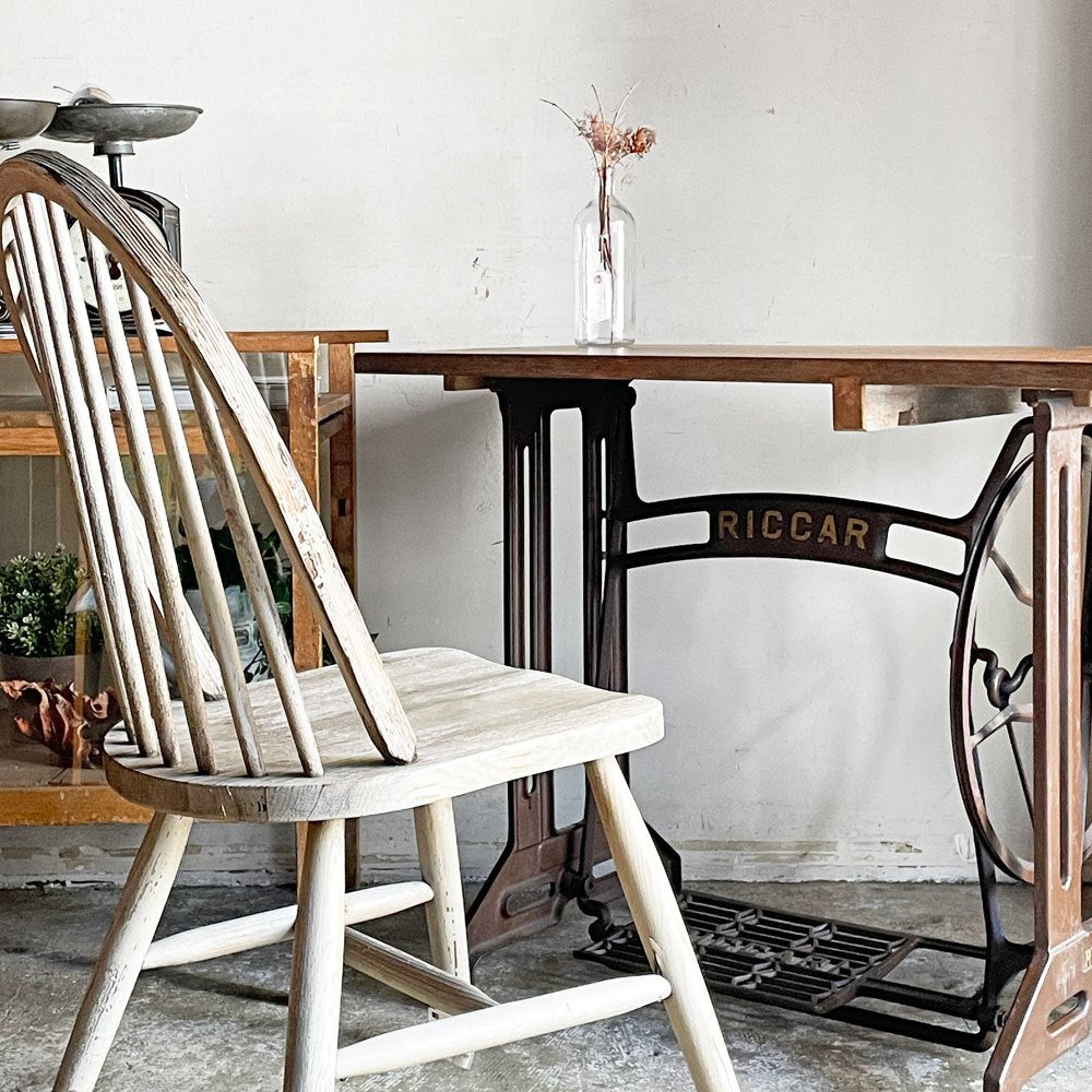 ビンテージ リッカー RICCAR ミシン脚テーブル デスク 作業台 無垢集成材天板 リメイク家具 ジャパンビンテージ ■