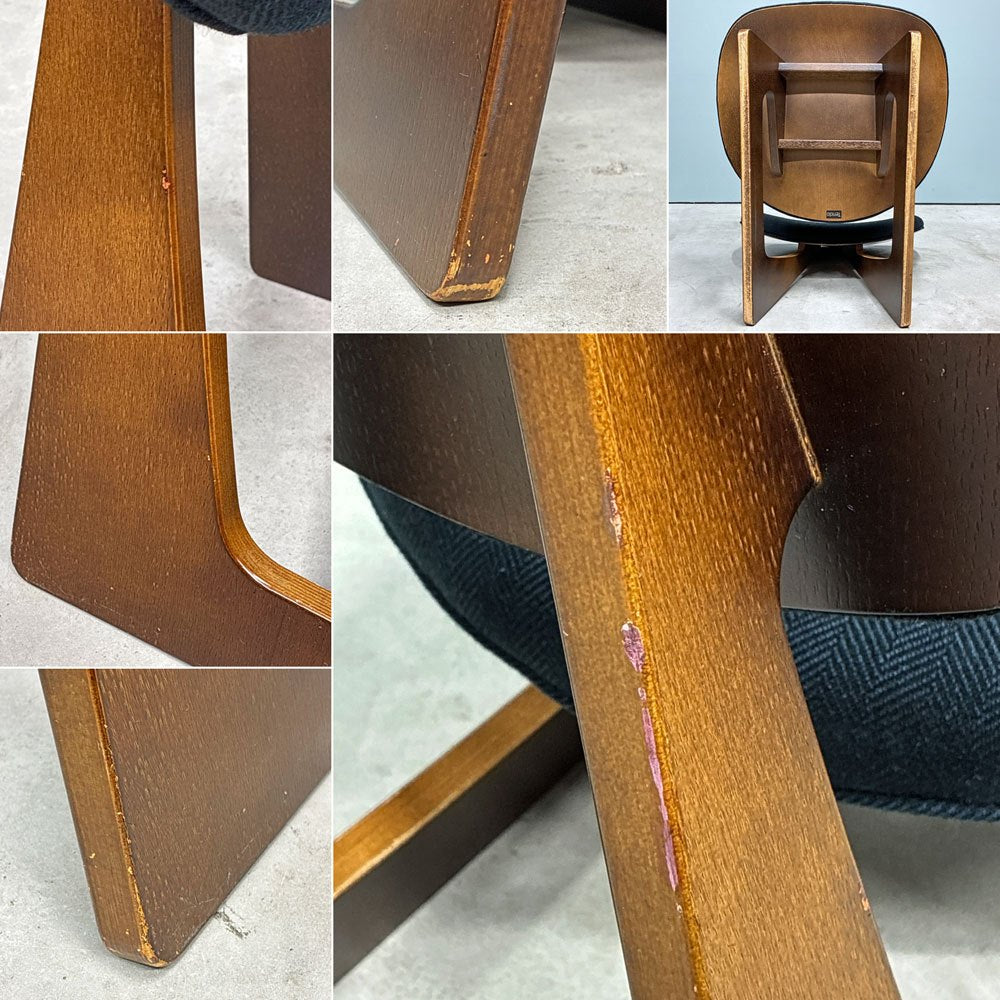 天童木工 Tendo S-5016 ビンテージ 低座椅子 イージーチェア ネイビー 長大作 ジャパニーズモダン ウレタン交換 ファブリック張替え済 ◎