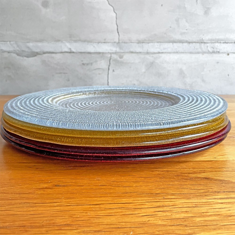 イヴヴ IVV ヘリックス HELIX プレート メインプレート 大皿 34.5cm 5枚セット イタリア チャージャープレート ガラス ハンドメイド レッド イエロー シルバー ♪