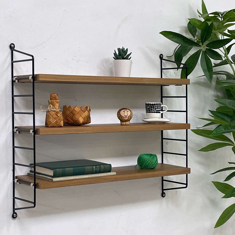 ストリング String システムベーシック system BASIC シェルフシステム ウォールシェルフ 3段 ウォールナット ブラックフレーム 60.5×52cm ニルス・ストリニング Nils Strinning 北欧家具 ●