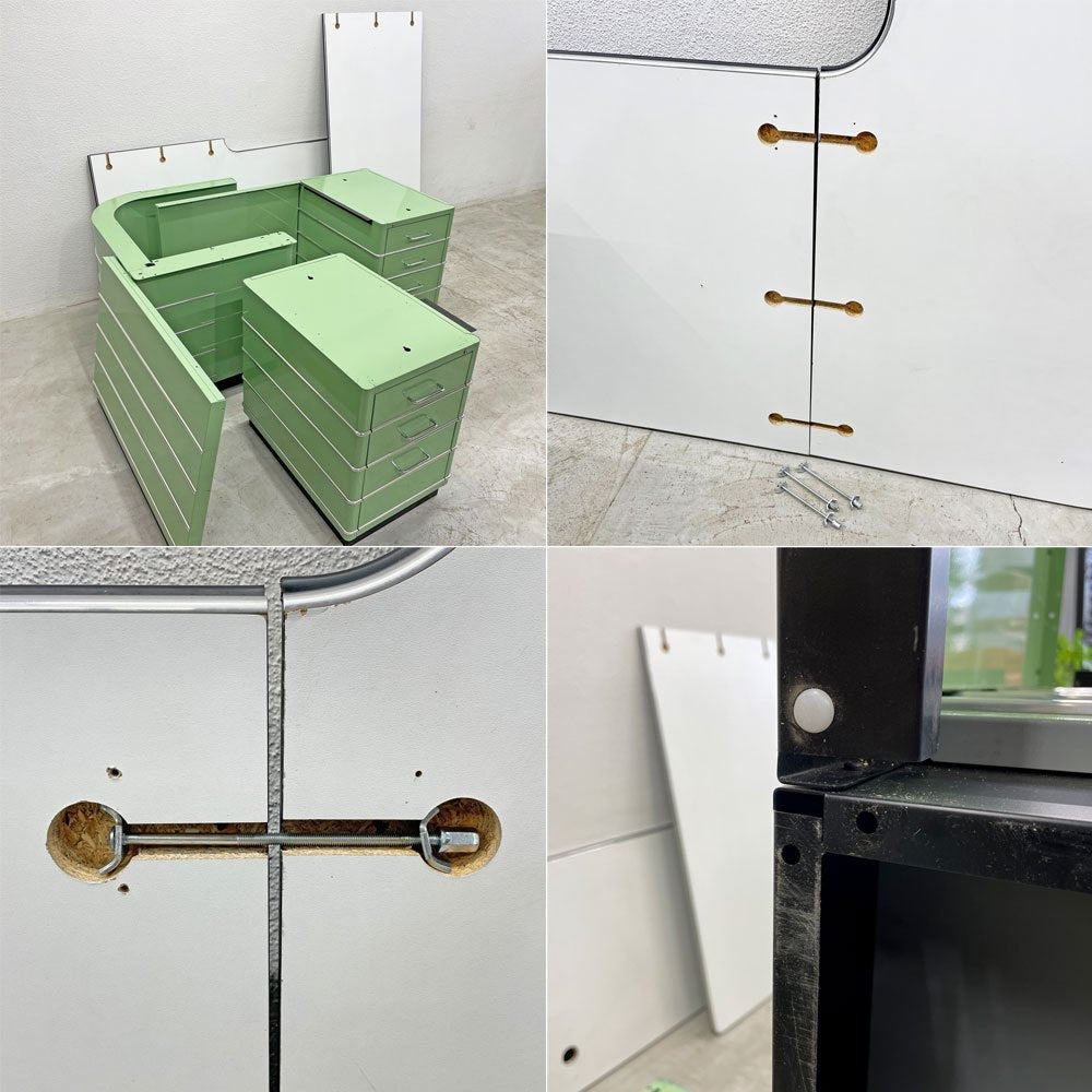 ミューラー muller クラシックライン Classic Line レセプションデスク L字 ワークテーブル スチール 6ドロワー グリーン ドイツ 〓