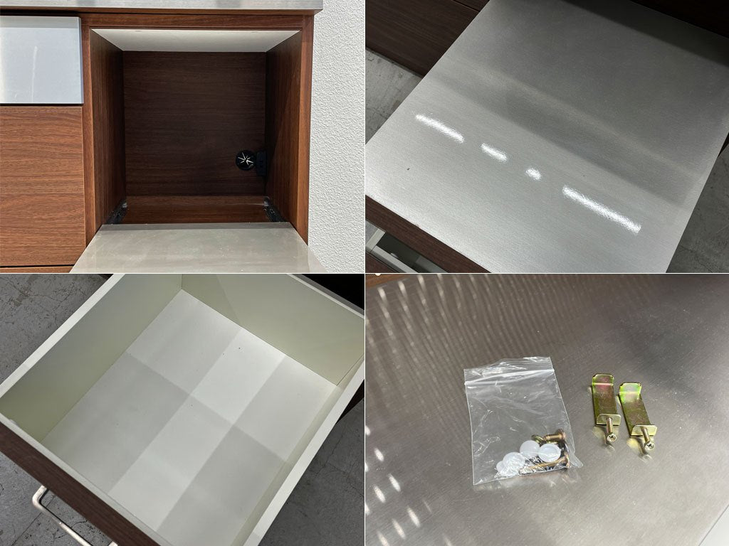 末次家具 ルシード LUCIDO 120cm オープンダイニングボード ステンレス×ウォールナット キッチンボード 食器棚 約16万円 〓