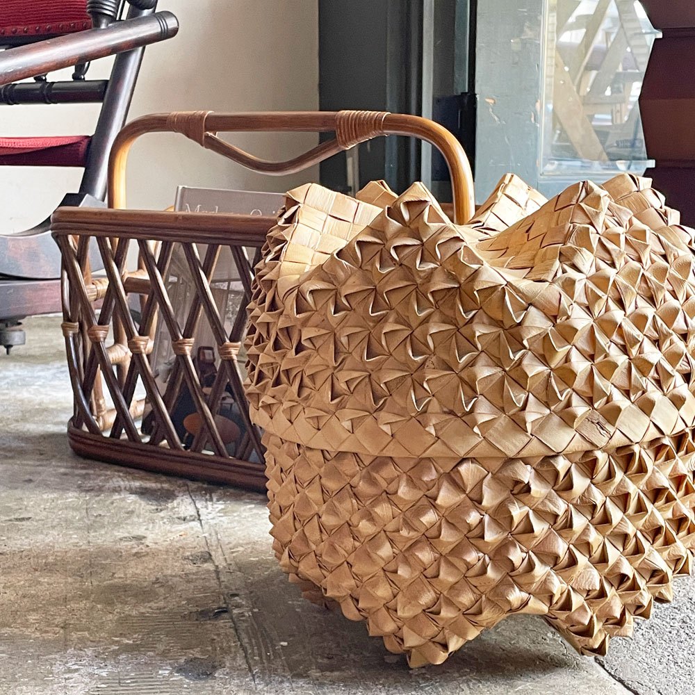 ラウハラ バスケット 収納ケース ハワイアンビンテージ 手編み 伝統工芸 ■