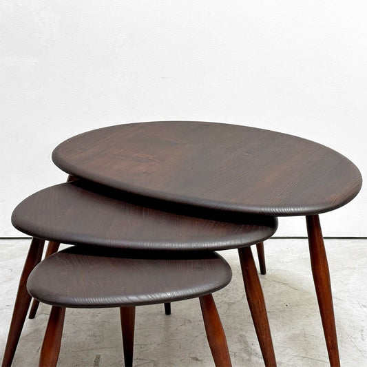 アーコール Ercol ペブル PEBBLE 354 ネストテーブル nest of tables サイドテーブル ビーチ×エルム材 ブルーラベル UKビンテージ●