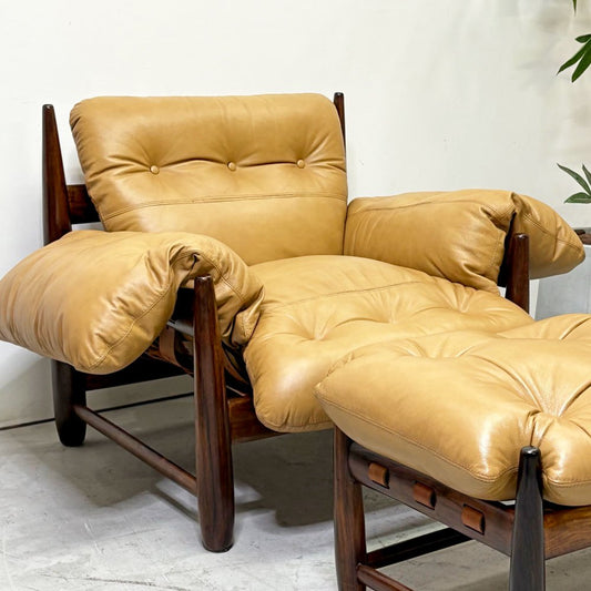 オカ OCA モーリーアームチェア + オットマン Mole Arm Chair + Ottoman ローズウッド無垢材 本革 セルジオ・ロドリゲス ブラジリアンミッドセンチュリー ブラジル ビンテージ ●