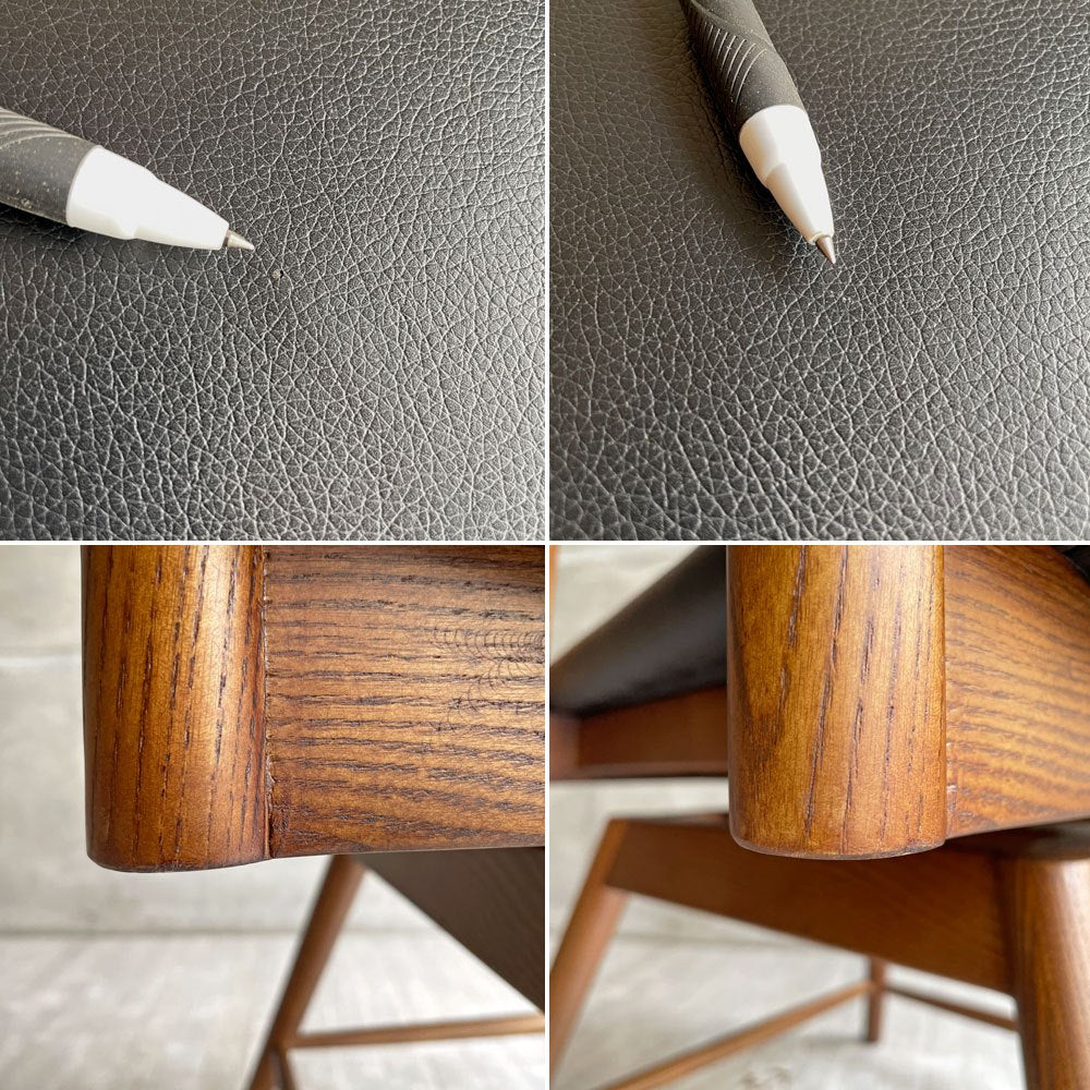 関家具 ロジャー ROGER ダイニングチェア アームチェア 回転式座面 アッシュ材 ウォールナットカラー PVCレザー 合成皮革 ブラック ♪