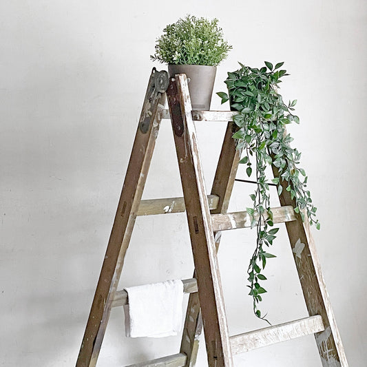 ジャパンビンテージ Japan vintage 木製ラダー 脚立 4段 ペインテッド シェルフ ディスプレイラック 古道具 シャビーシック ■