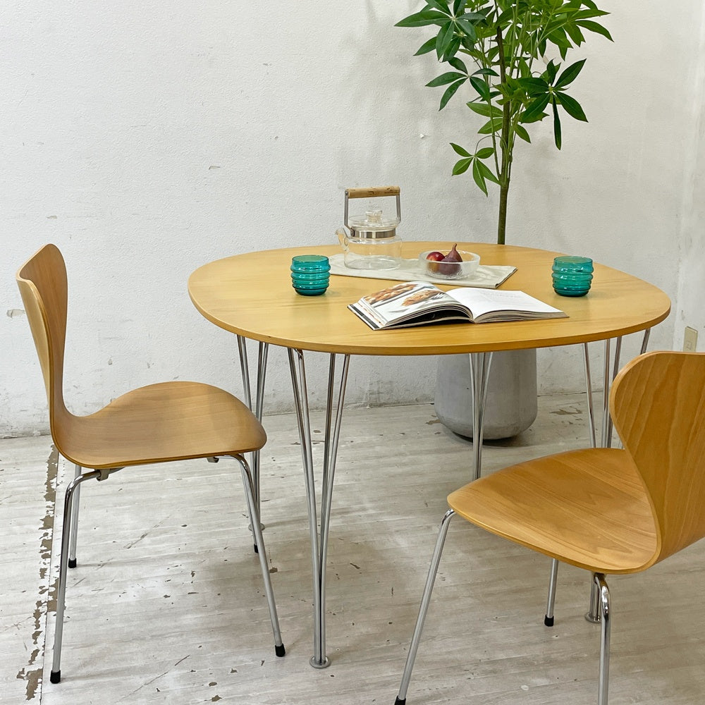 フリッツハンセン Fritz Hansen Bテーブル スーパー円テーブル ダイニングテーブル ビーチ材 ピート・ハイン ブルーノ・マットソン アルネ・ヤコブセン デンマーク 北欧家具 廃番希少 ●