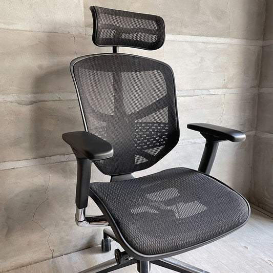 エルゴヒューマン Ergohuman エンジョイ ENJOY エルゴノミクスチェア デスクチェア ヘッドレスト付き ブラック メッシュ張り ♪