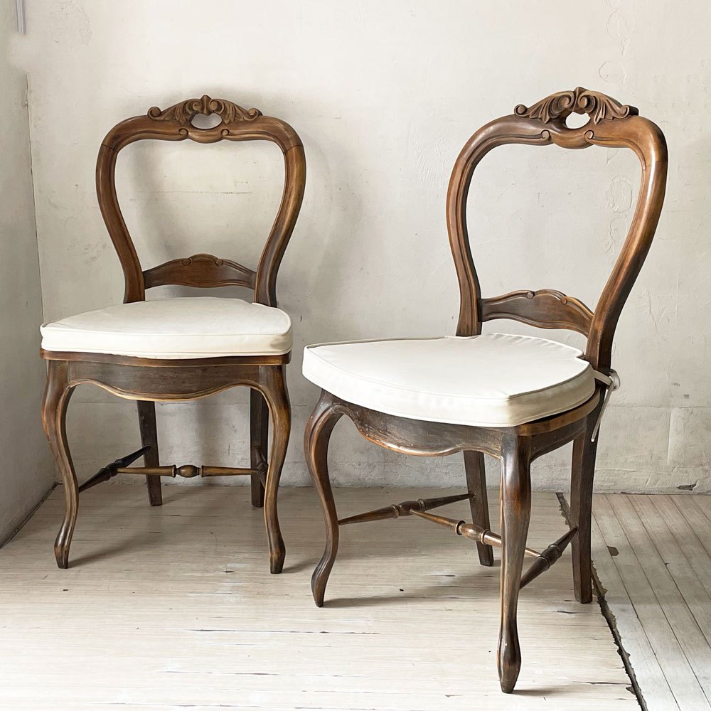 オールドメゾン Old Maison ヨーロピアン調 バルーンバックチェア ラタンシート+クッション ダイニングチェア クラシカルデザイン A★
