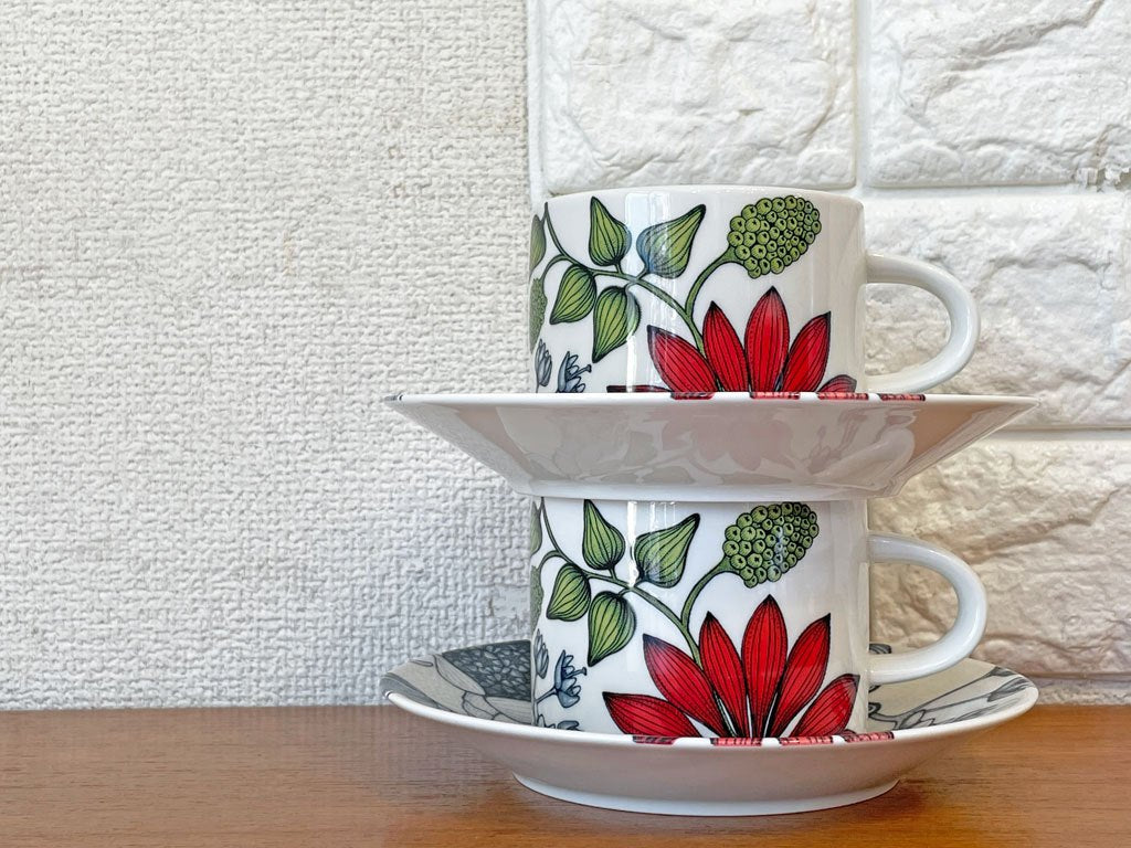 アラビア ARABIA ルノ Runo サマーレイ SUMMER RAY ティーカップ&ソーサー ヘイニ・リータフフタ 満水280ml 北欧食器 廃番 希少 A ◎