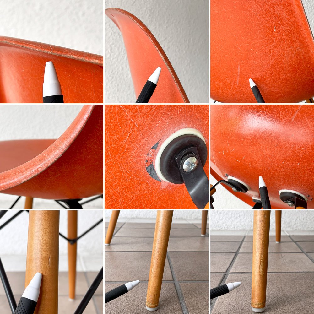 ハーマンミラー Herman Miller サイドシェルチェア セカンド 2nd FRP オレンジ ダウェルベース イームズ ビンテージ ミッドセンチュリー ◇