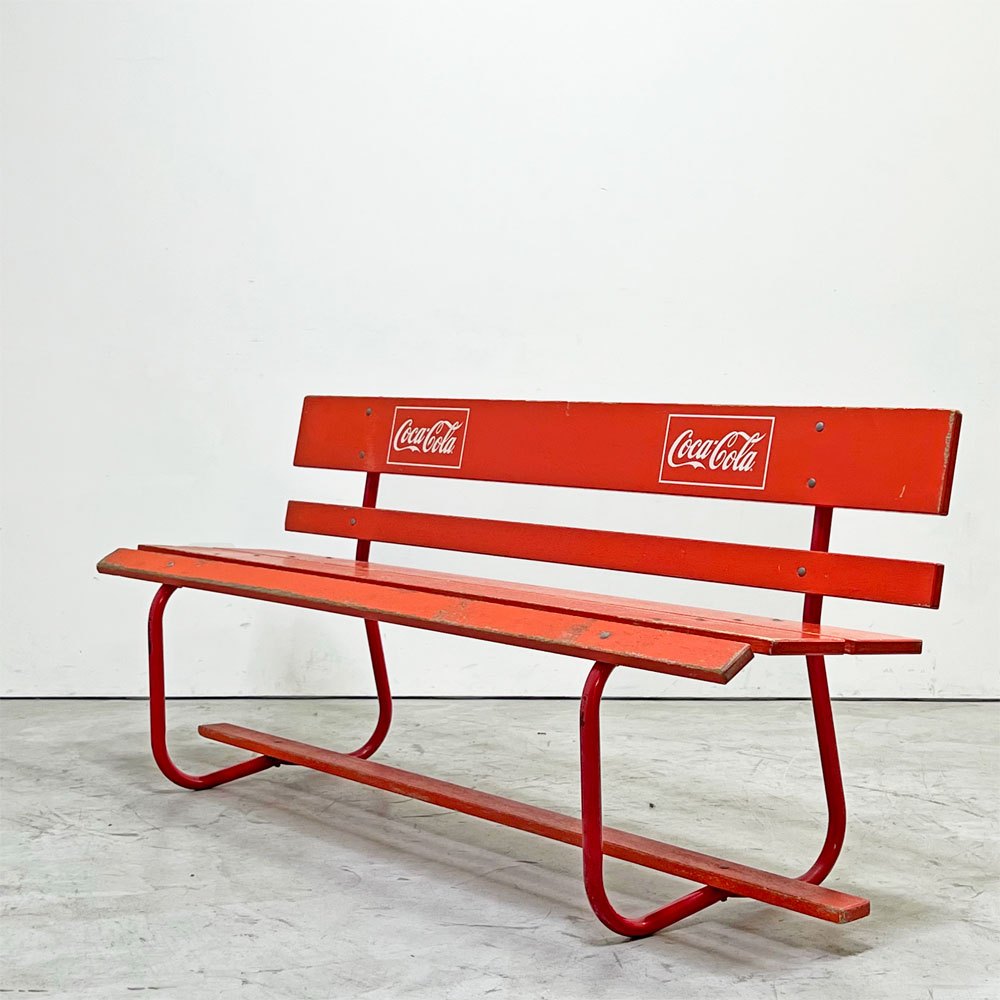 コカ・コーラ Coca-Cola 木製ベンチ 長椅子 ロゴ入り レッド 昭和