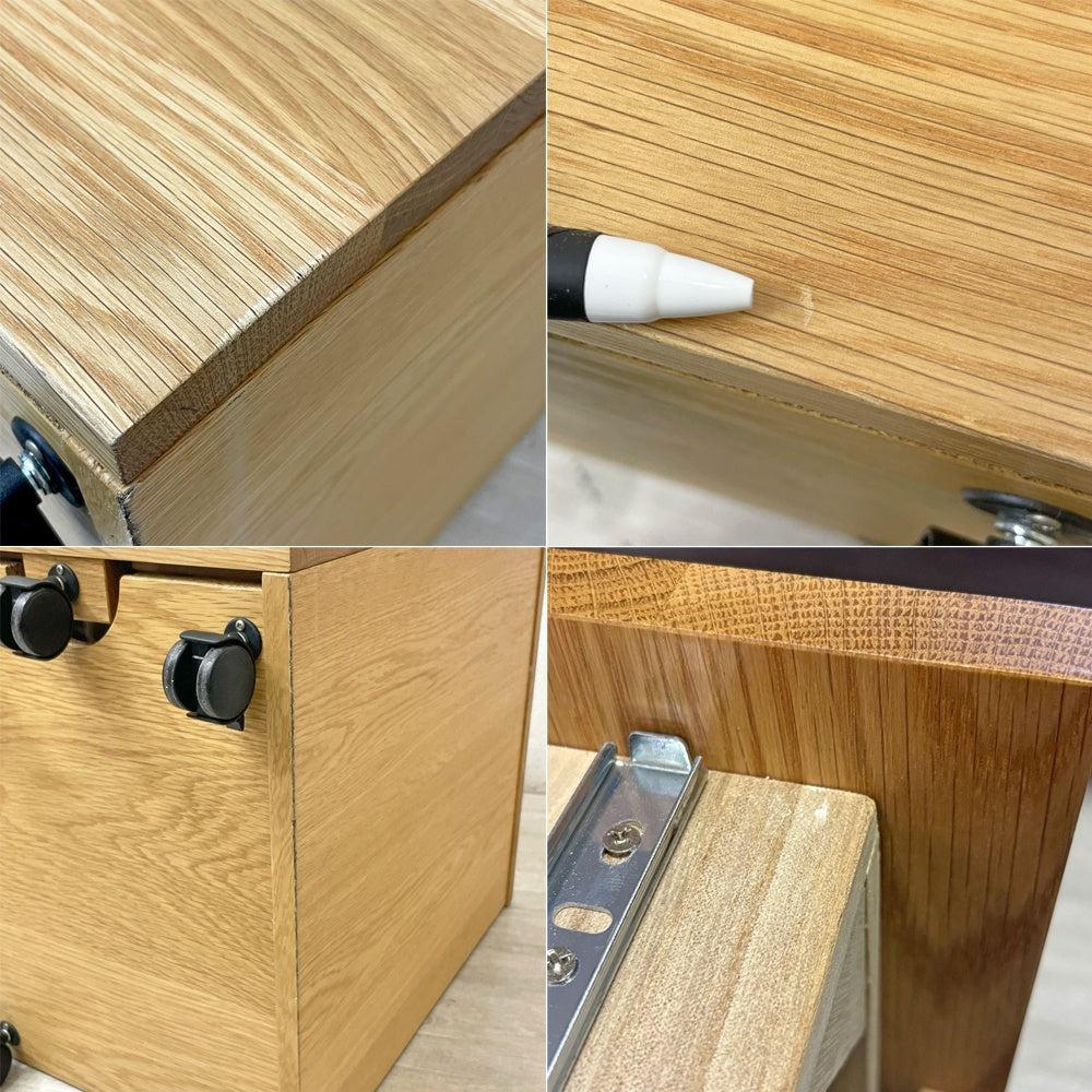 無印良品 MUJI デスクワゴン デスクキャビネット 袖机 オーク材 キャスター付 抽斗2杯 ナチュラル ●
