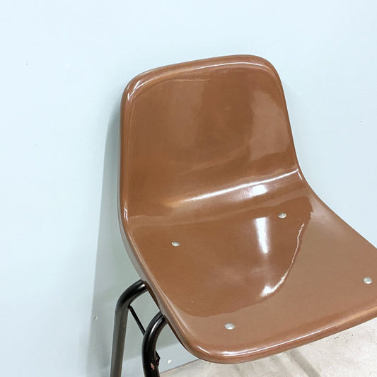 コトブキ KOTOBUKI スタッキングチェア FRP製 シェルチェア スチール脚 ブラウン 剣持勇デザイン ビンテージ ジャパニーズミッドセンチュリー A ◎