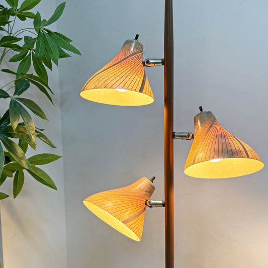 USビンテージ Vintage 3灯 フロアライト フロアスタンド FRPシェード 角度調整可 ミッドセンチュリーデザイン ●