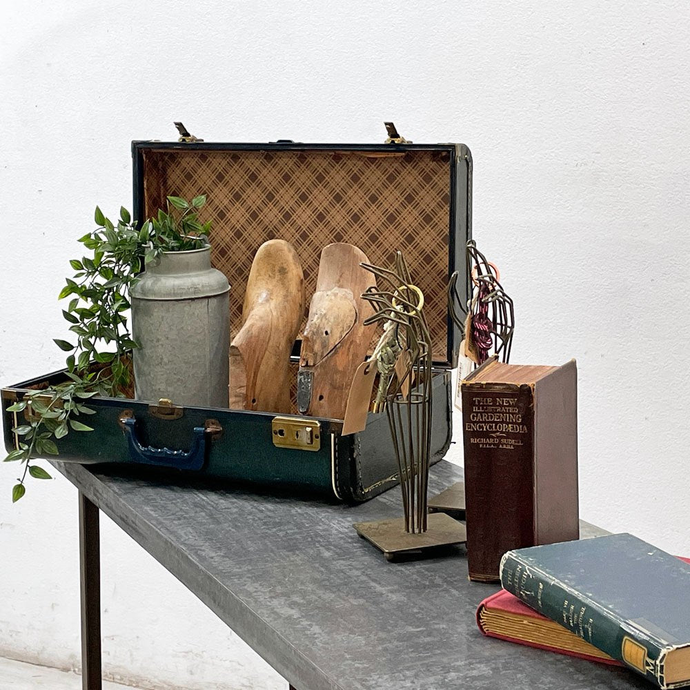 ビンテージ Vintage トランク ボックス 収納箱 ベークライトハンドル ネイビー色 店舗什器 ●