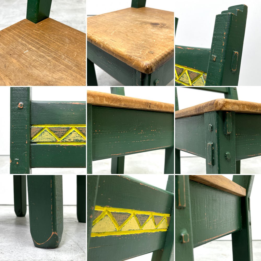 ビンテージ Vintage キッズチェア グリーンペインテッド adze Arts JACK BRAND 花台 ディスプレイ ●