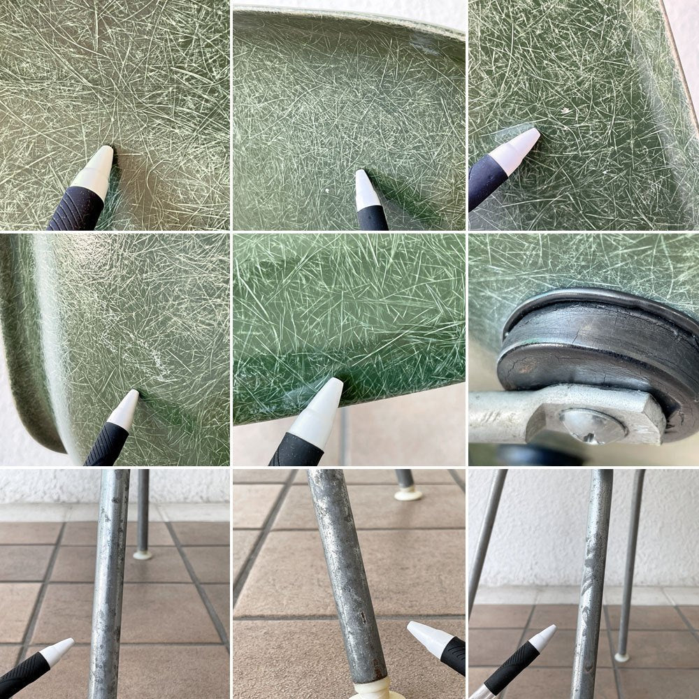 ハーマンミラー Herman Miller サイドシェルチェア ダイニングチェア 2nd FRP Hベース オリーブグリーンダーク イームズ ミッドセンチュリー ビンテージ 希少 A ◇