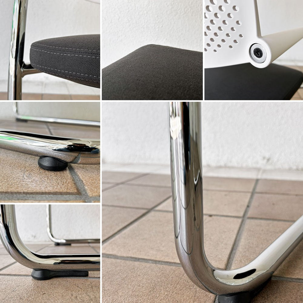 ヴィトラ vitra ビザビ2 Visavis2 アームチェア デスクチェア ホワイト/グレー系 カンティレバー スタッキング可能 アントニオ・チッテリオ B ◇