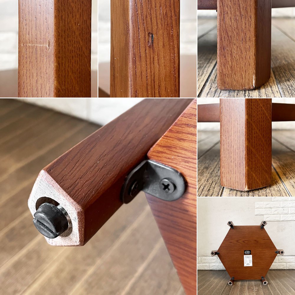 アクメファニチャー ACME Furniture ブルックス BROOKS ヘキサゴンテーブル HEXAGON TABLE GLASS ガラストップ サイドテーブル H40cm オーク材 定価¥33,000- ◎