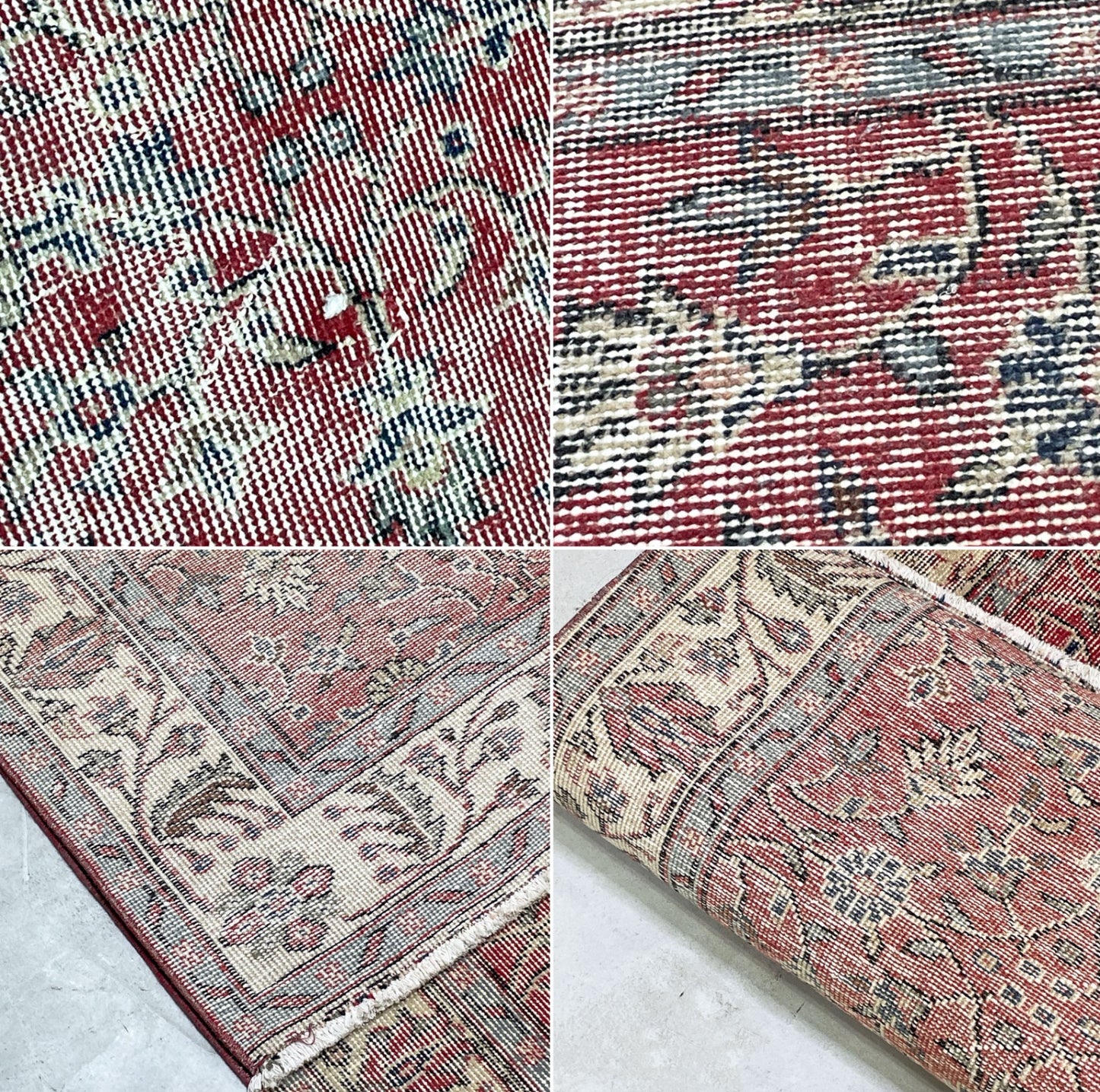 ビンテージ vintage トルコ製 手織り キリムラグ ランナー カーペット 絨毯 270x158cm レッド系 ボヘミアン柄 ●
